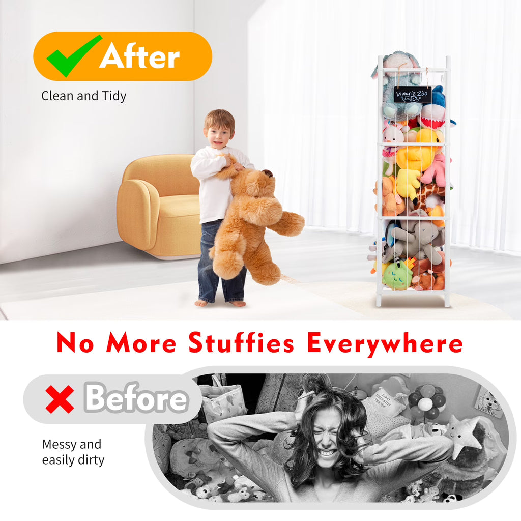 BEINGMATE Care Large Stuffed Animal Storage, Wooden Stuffed Animal Storage Zoo, Toy Holder, Space Saving Toy Zoo for Kidroom, Playroom, Kid’s Gift, White