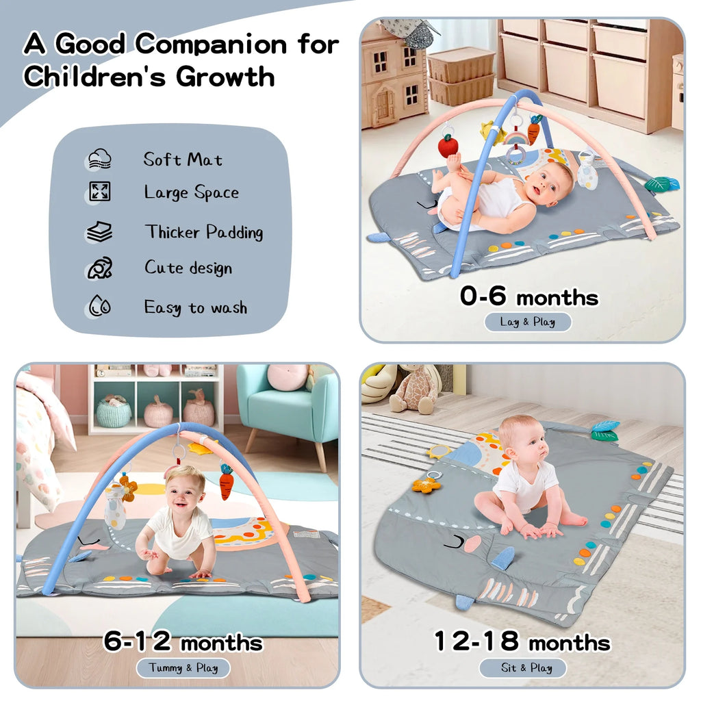 BEINGMATE Care Baby Play Gym Tummy Time Mat, Oversize Elephant Activity Mat with 6 Detachable Toys, Promote Motor Skills & Sensory Development Mat, Newborn Infant Baby Essentials Gift