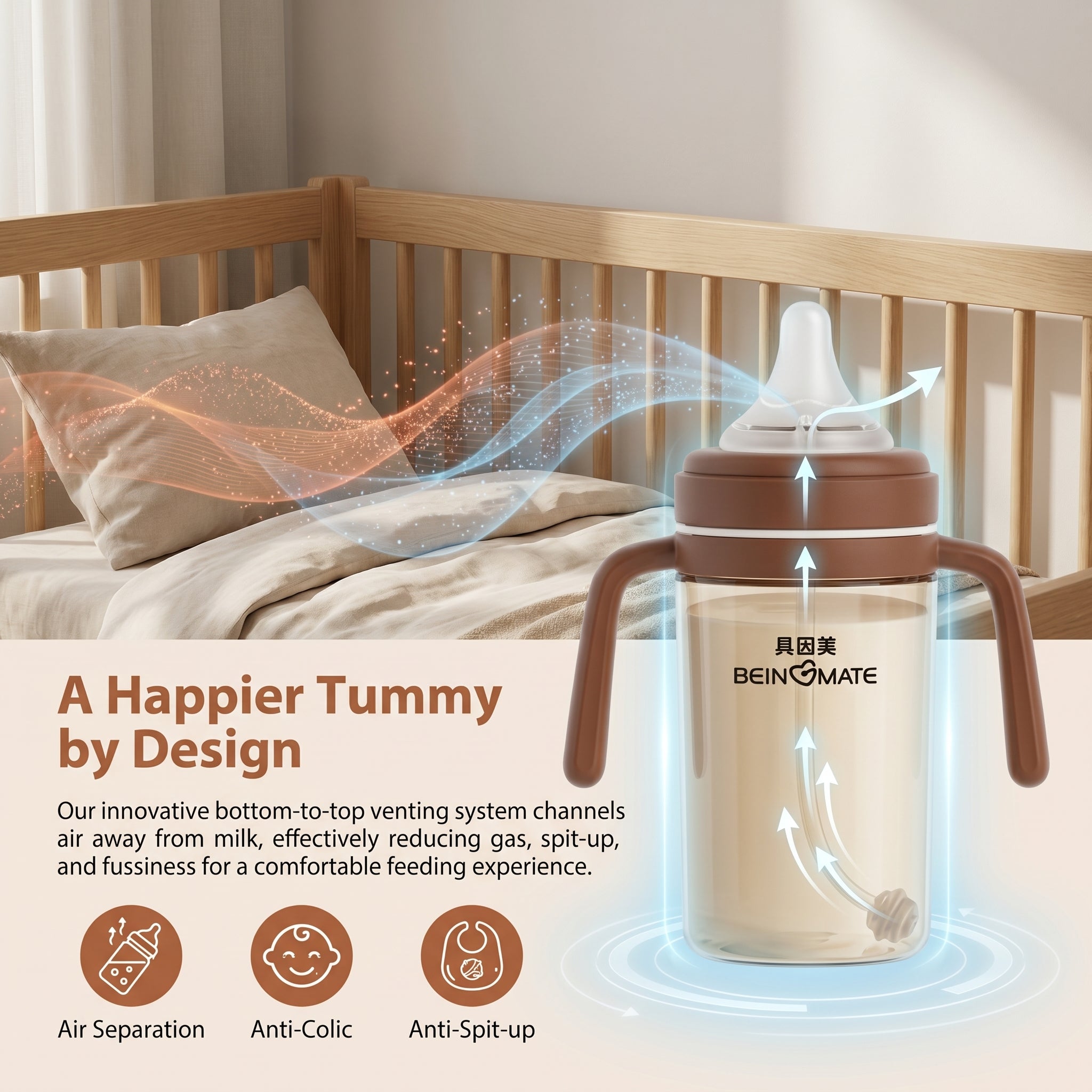 Beingmate BPA Free Baby Bottle,  Anti Colic Baby Bottle with Wide Neck, PPSU Newborn Baby Bottle, Easy Clean Flip Cap Feeding Bottle for Babies