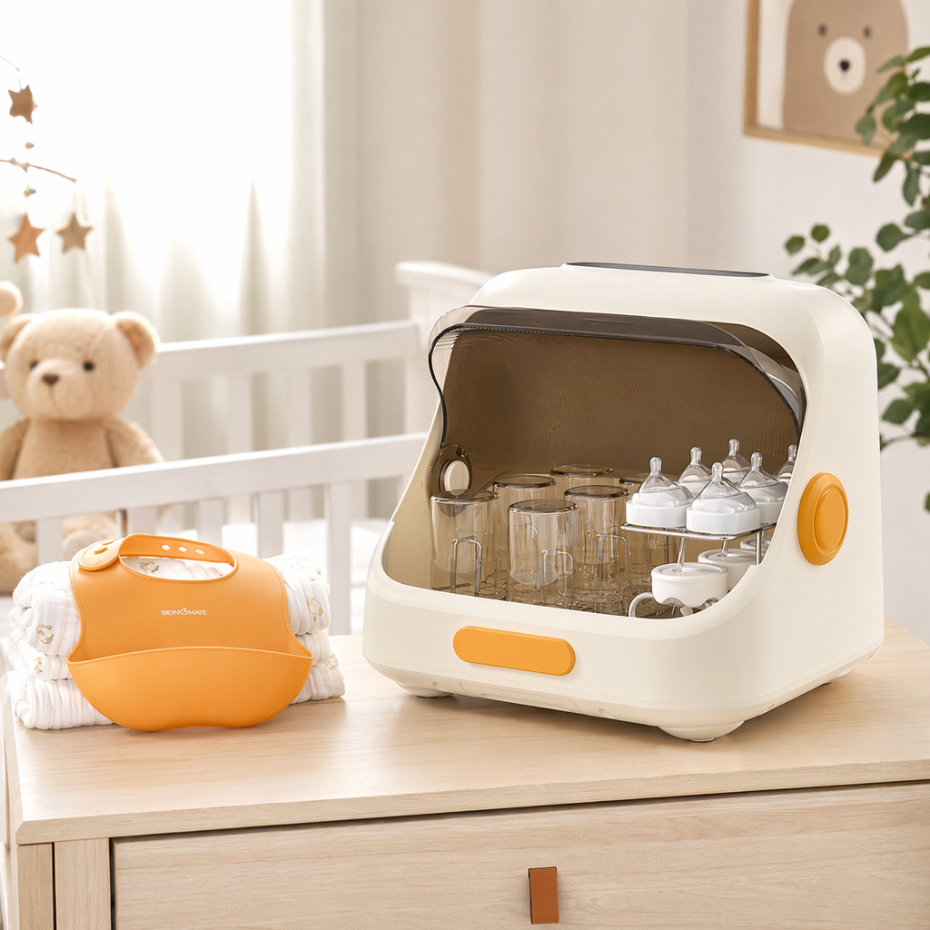Beingmate Baby Bottle Sterilizer and Dryer, UV Sterilizer Cabinet for Baby Bottles, Pacifiers & Feeding Accessories, Bottle Sanitizer with Drying Function, Nursery Essential