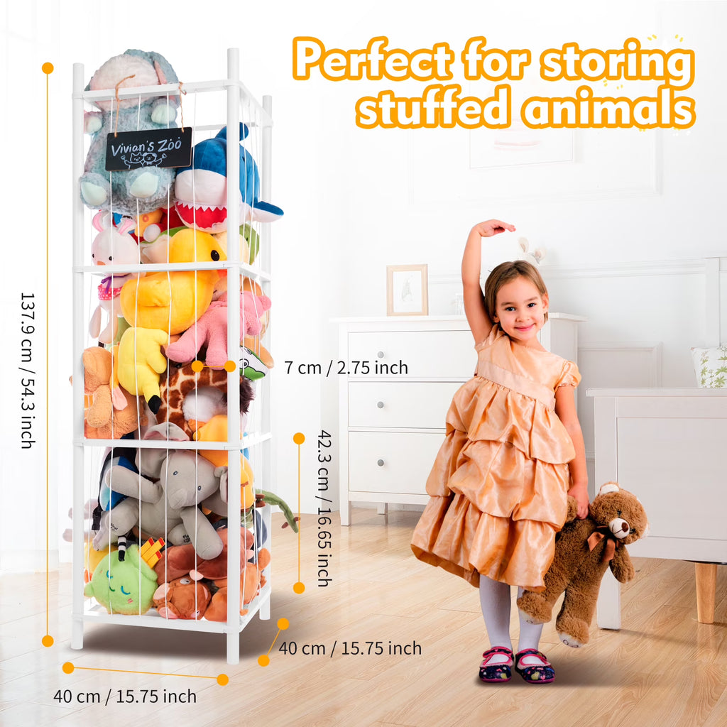 BEINGMATE Care Large Stuffed Animal Storage, Wooden Stuffed Animal Storage Zoo, Toy Holder, Space Saving Toy Zoo for Kidroom, Playroom, Kid’s Gift, White