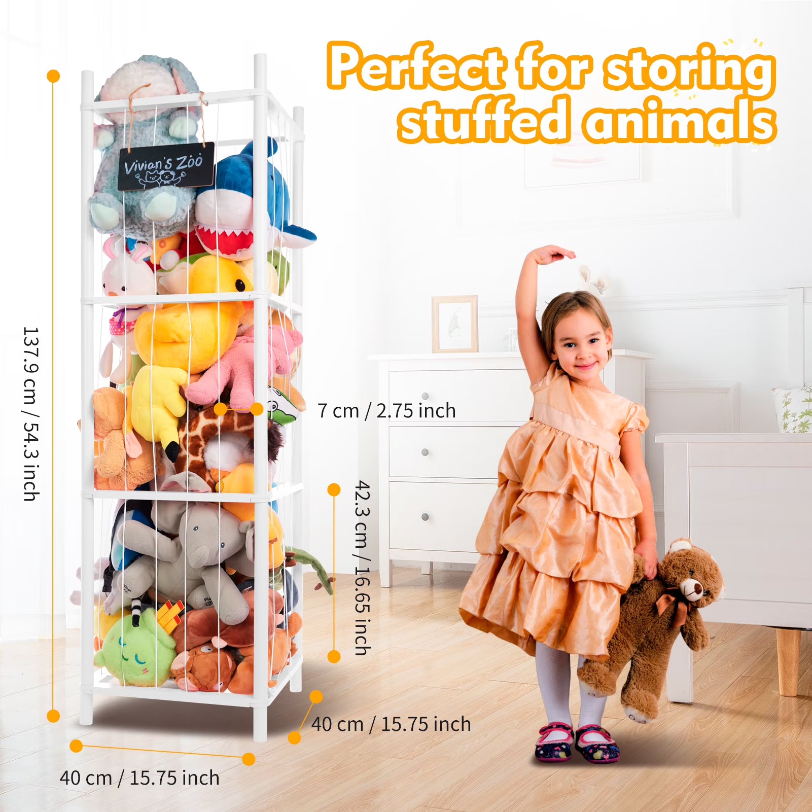 BEINGMATE Care Large Stuffed Animal Storage, Wooden Stuffed Animal Storage Zoo, Toy Holder, Space Saving Toy Zoo for Kidroom, Playroom, Kid’s Gift, White