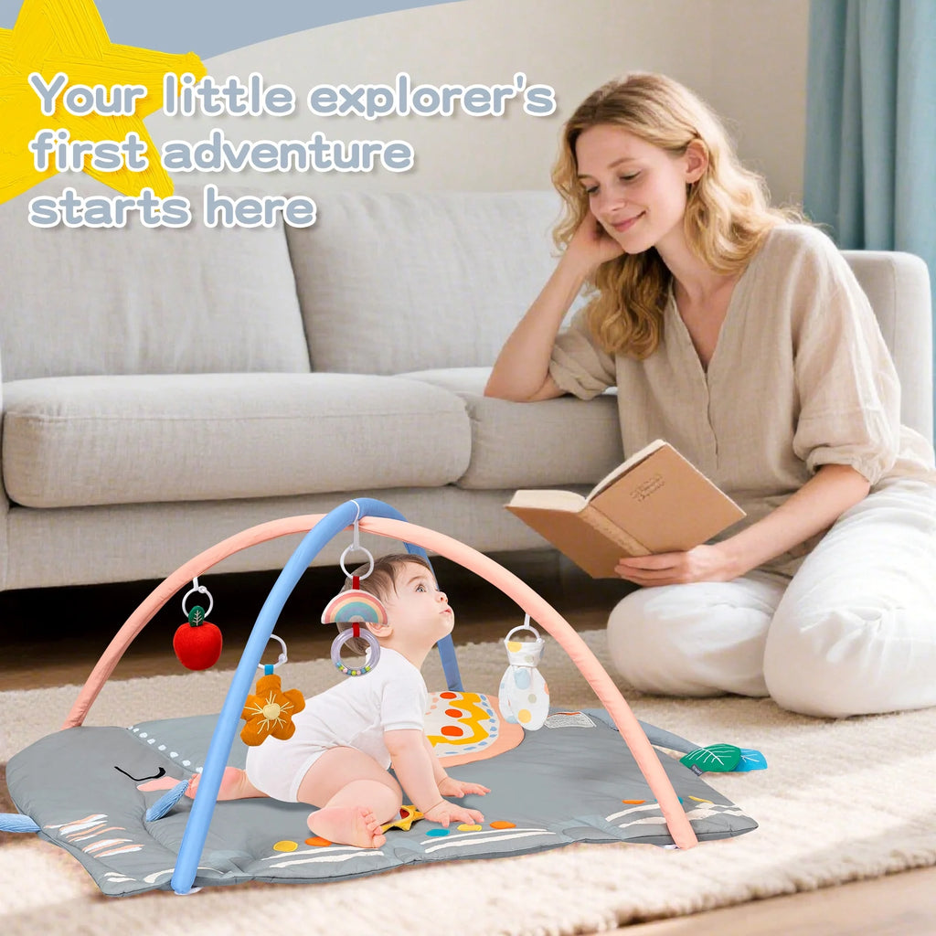 BEINGMATE Care Baby Play Gym Tummy Time Mat, Oversize Elephant Activity Mat with 6 Detachable Toys, Promote Motor Skills & Sensory Development Mat, Newborn Infant Baby Essentials Gift