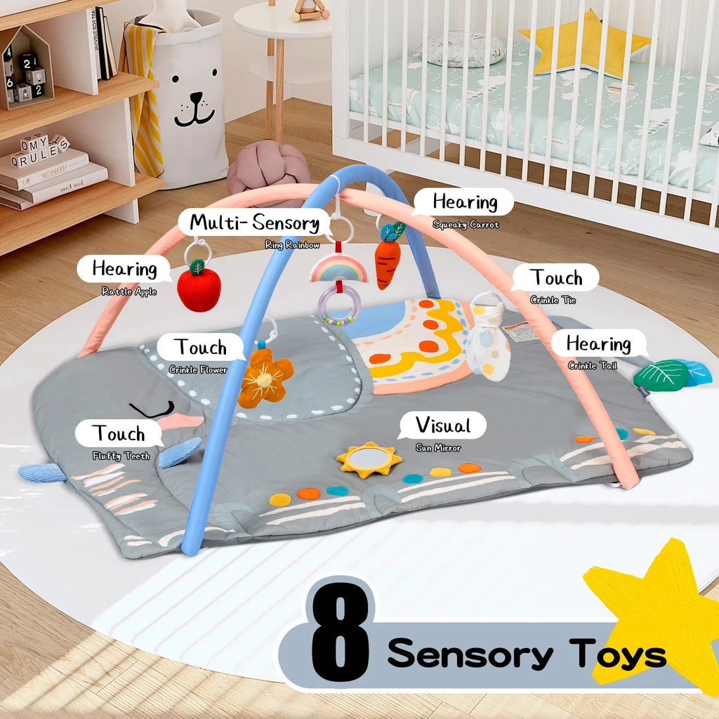 BEINGMATE Care Baby Play Gym Tummy Time Mat, Oversize Elephant Activity Mat with 6 Detachable Toys, Promote Motor Skills & Sensory Development Mat, Newborn Infant Baby Essentials Gift