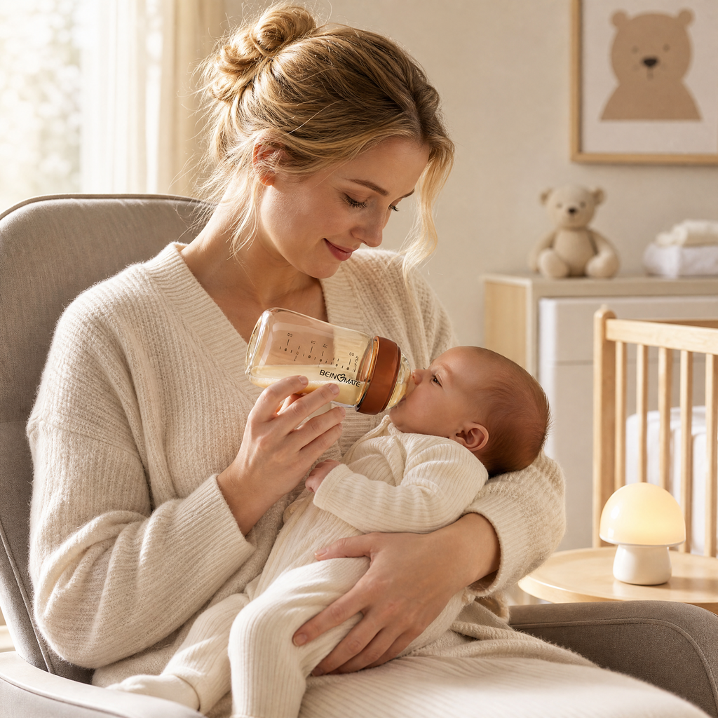 Beingmate Anti-Colic Baby Bottle, BPA Free Newborn Baby Bottle with Breast-Like Nipple, Wide Neck Easy Clean Feeding Bottle, Glass & PPSU Baby Bottle, 160ml/180ml/240ml
