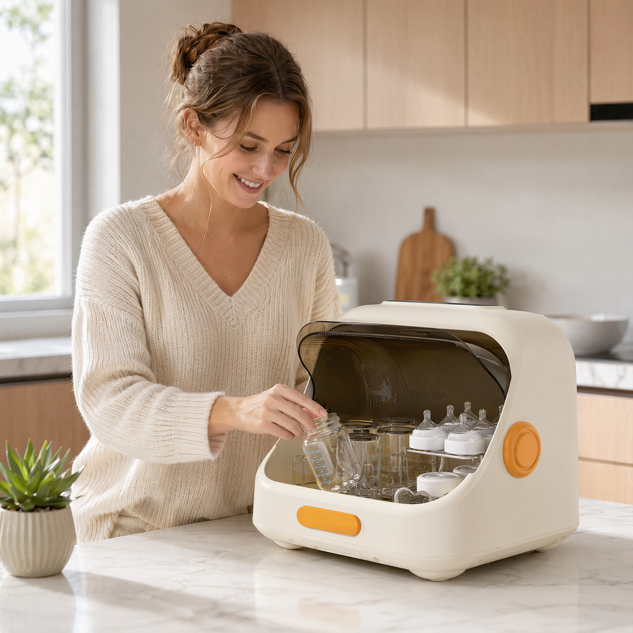Beingmate Baby Bottle Sterilizer and Dryer, UV Sterilizer Cabinet for Baby Bottles, Pacifiers & Feeding Accessories, Bottle Sanitizer with Drying Function, Nursery Essential