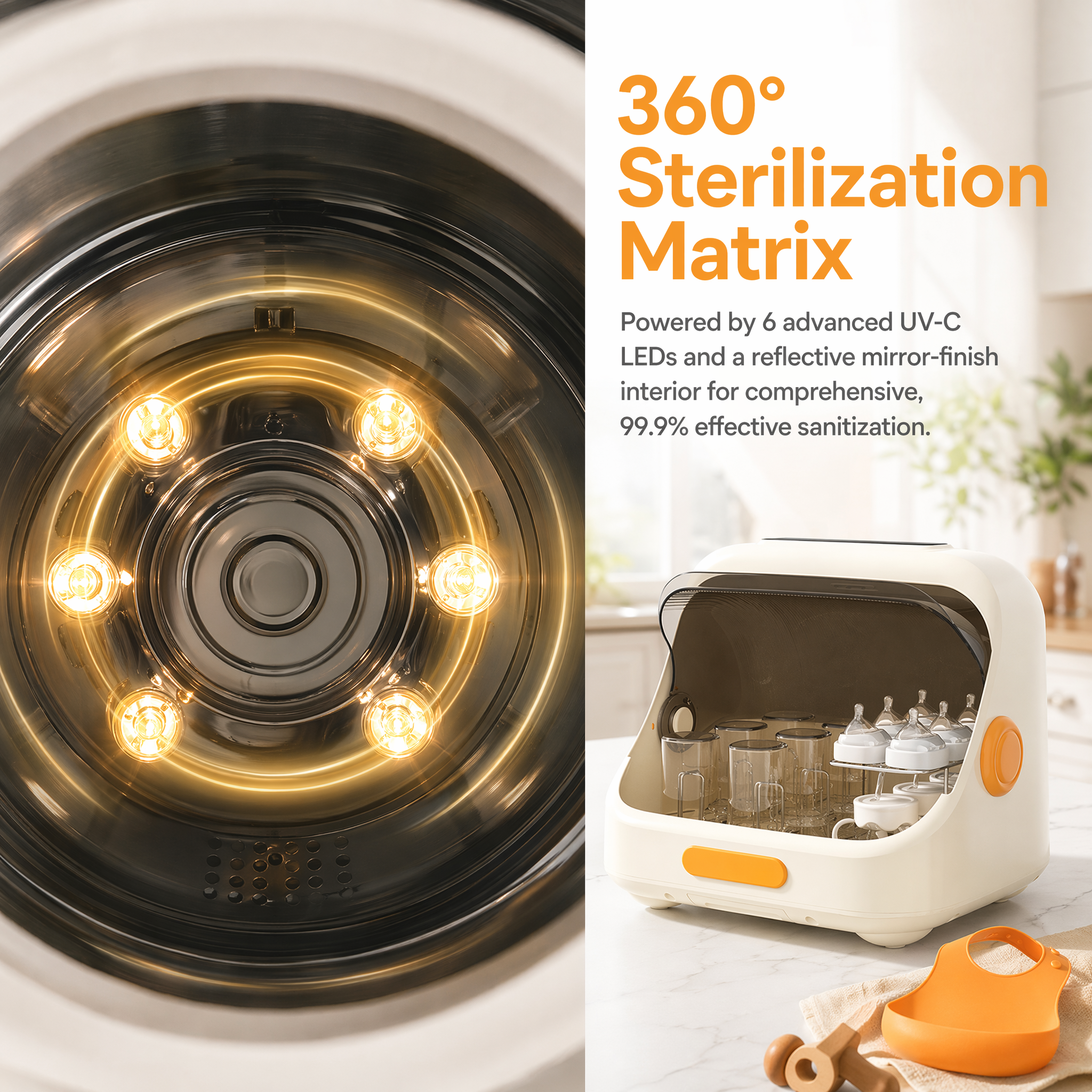 Beingmate Baby Bottle Sterilizer and Dryer, UV Sterilizer Cabinet for Baby Bottles, Pacifiers & Feeding Accessories, Bottle Sanitizer with Drying Function, Nursery Essential