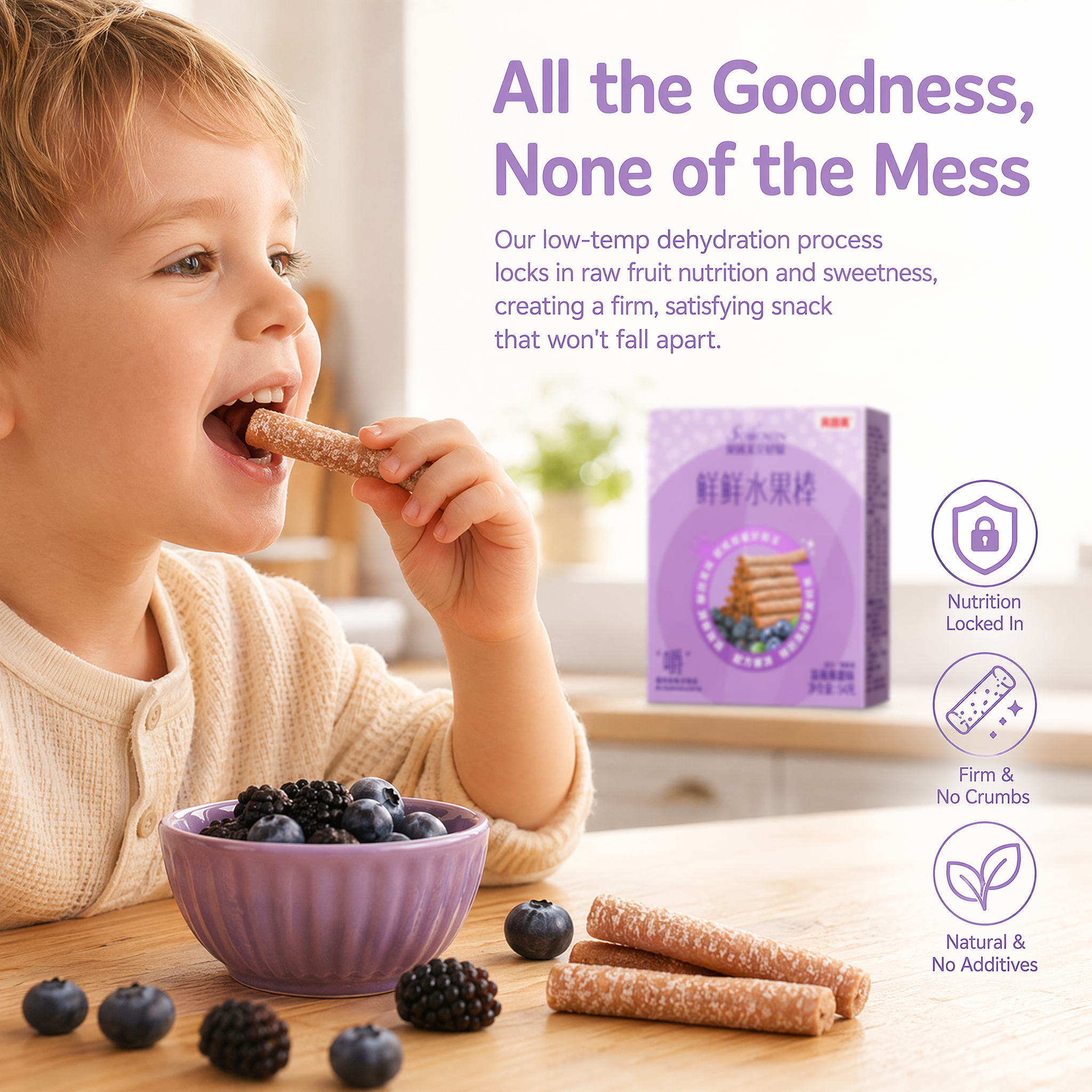 Beingmate Fresh Fruit Sticks 54g, Baby Teething Snack with Real Fruit Flavor, Toddler Finger Food for Chewing Training, Baby Snack for Infants & Toddlers, Complementary Food